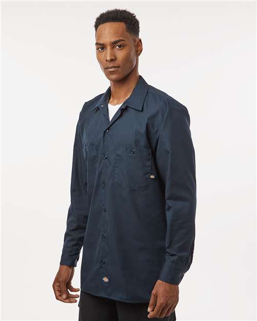 Dickies L535 Men's Industrial Long Sleeve Work Shirt - Dark Navy - model side