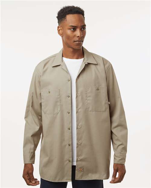 Dickies L535 Men's Industrial Long Sleeve Work Shirt - Desert Sand - model front
