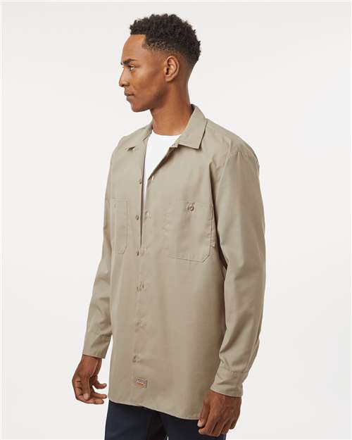 Dickies L535 Men's Industrial Long Sleeve Work Shirt - Desert Sand - model side