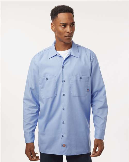 Dickies L535 Men's Industrial Long Sleeve Work Shirt - Light Blue - model front