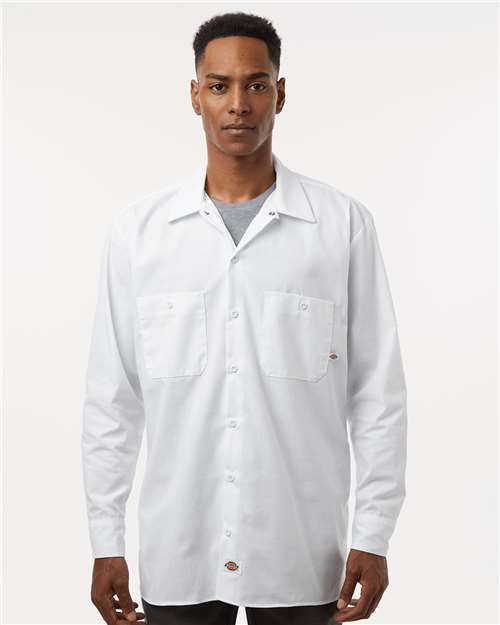 Dickies L535 Men's Industrial Long Sleeve Work Shirt - White - model front
