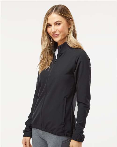 Adidas A268 Women's Wind Resistant Full-Zip Jacket - Black/ Black - model side