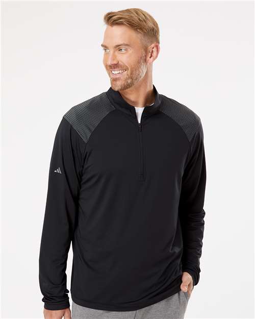 Adidas A520 Men's Ultimate365 Lightweight Shoulder Stripe Quarter-Zip Pullover - Black - model front