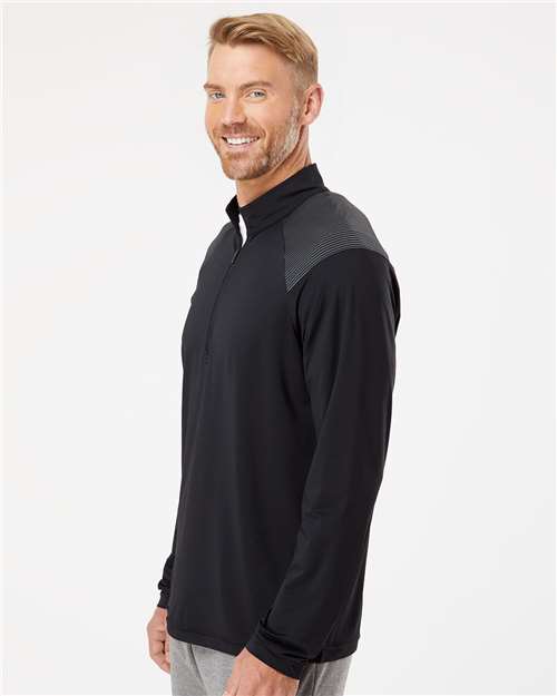 Adidas A520 Men's Ultimate365 Lightweight Shoulder Stripe Quarter-Zip Pullover - Black - model side
