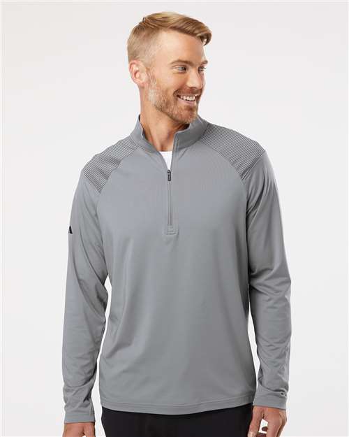 Adidas A520 Men's Ultimate365 Lightweight Shoulder Stripe Quarter-Zip Pullover - Grey Three - model front