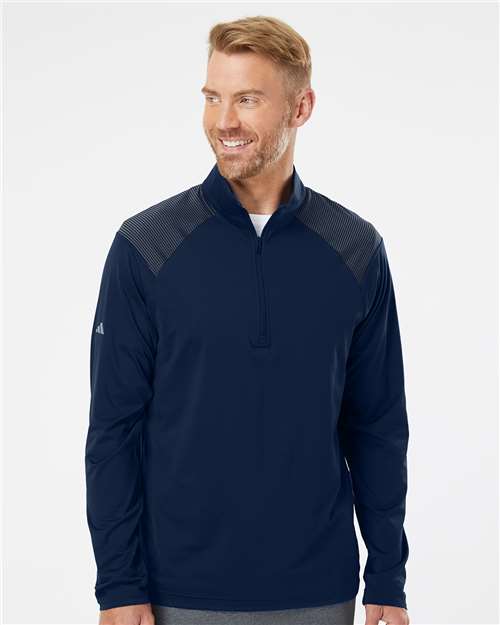 Adidas A520 Men's Ultimate365 Lightweight Shoulder Stripe Quarter-Zip Pullover - Team Navy Blue - model front