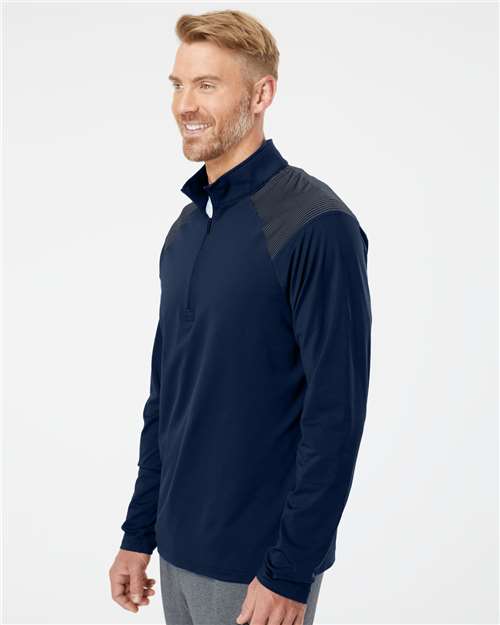Adidas A520 Men's Ultimate365 Lightweight Shoulder Stripe Quarter-Zip Pullover - Team Navy Blue - model side