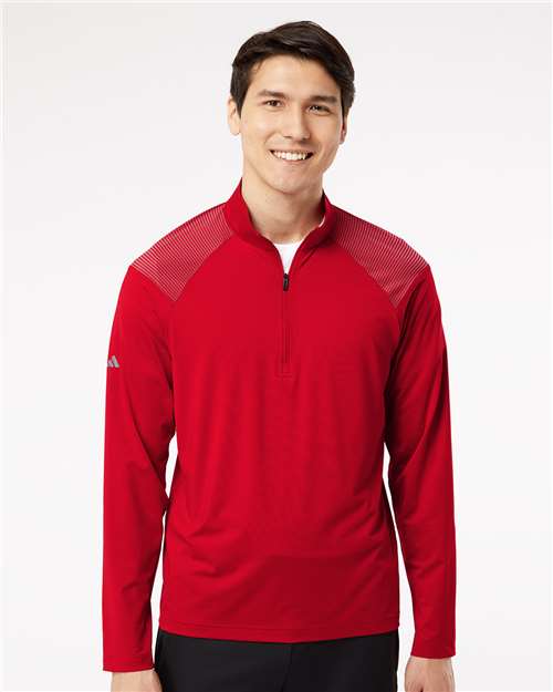 Adidas A520 Men's Ultimate365 Lightweight Shoulder Stripe Quarter-Zip Pullover - Team Power Red - model front