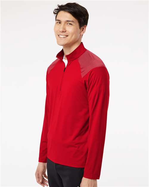 Adidas A520 Men's Ultimate365 Lightweight Shoulder Stripe Quarter-Zip Pullover - Team Power Red - model side