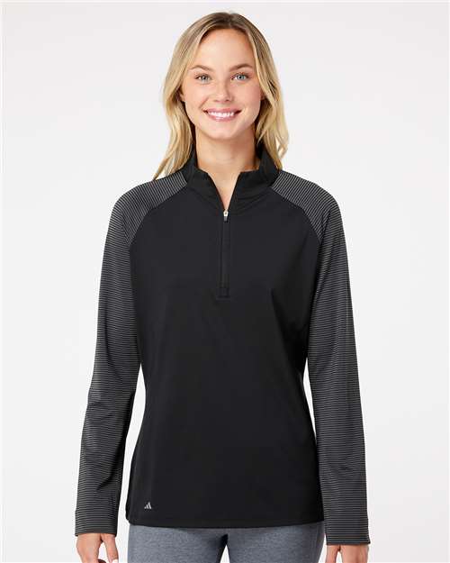 Adidas A521 Women's Ultimate365 Lightweight Raglan Quarter-Zip Pullover - Black - model front