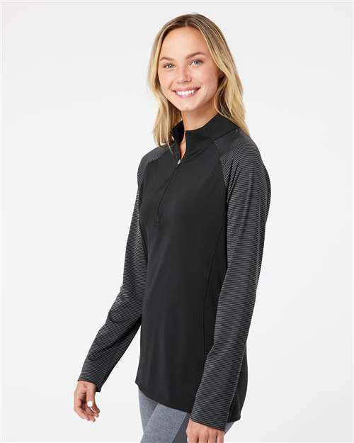 Adidas A521 Women's Ultimate365 Lightweight Raglan Quarter-Zip Pullover - Black - model side