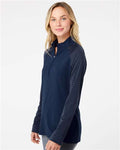 Adidas A521 Women's Ultimate365 Lightweight Raglan Quarter-Zip Pullover - Team Navy Blue - model side