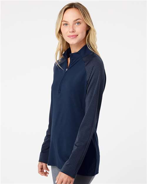 Adidas A521 Women's Ultimate365 Lightweight Raglan Quarter-Zip Pullover - Team Navy Blue - model side