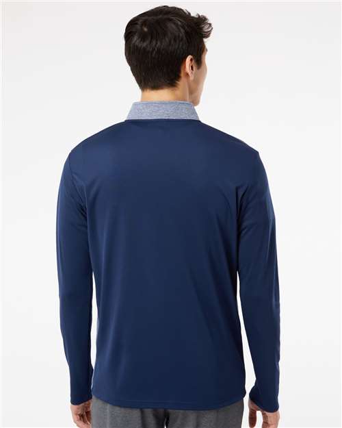 Adidas A522 Men's Ultimate365 Heather Block Print Quarter-Zip Pullover - Collegiate Navy Melange/ Navy/ Grey Three - model back