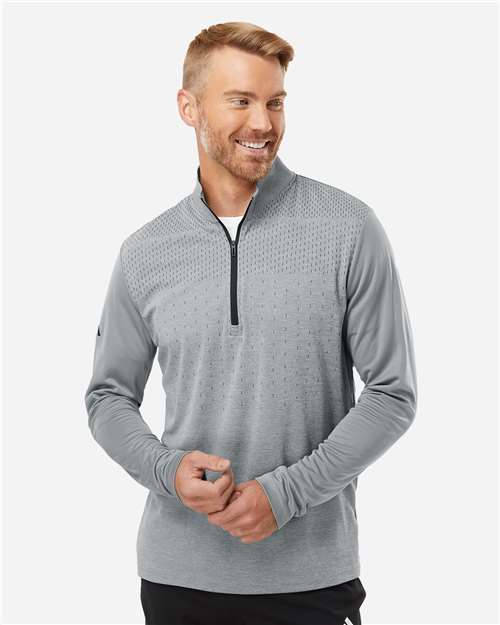 Adidas A522 Men's Ultimate365 Heather Block Print Quarter-Zip Pullover - Grey Three Melange/ Grey Three/ Black - model front