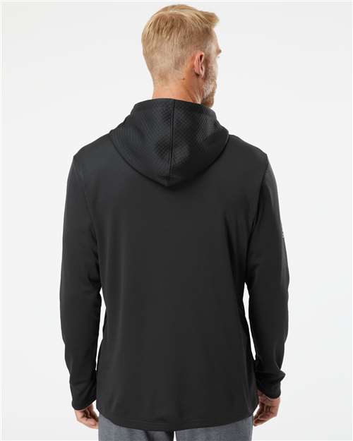 Adidas A530 Men's Textured Mixed Media Midweight Hooded Sweatshirt - Black - model back