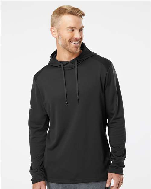 Adidas A530 Men's Textured Mixed Media Midweight Hooded Sweatshirt - Black - model front