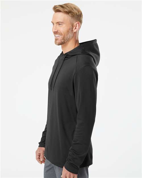 Adidas A530 Men's Textured Mixed Media Midweight Hooded Sweatshirt - Black - model side