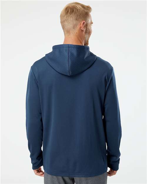 Adidas A530 Men's Textured Mixed Media Midweight Hooded Sweatshirt - Collegiate Navy - model back