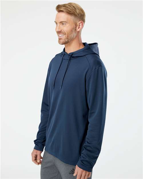 Adidas A530 Men's Textured Mixed Media Midweight Hooded Sweatshirt - Collegiate Navy - model side