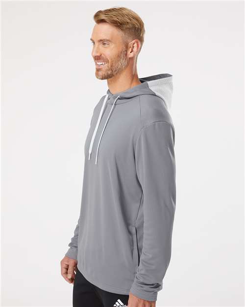 Adidas A530 Men's Textured Mixed Media Midweight Hooded Sweatshirt - Grey Three - model side
