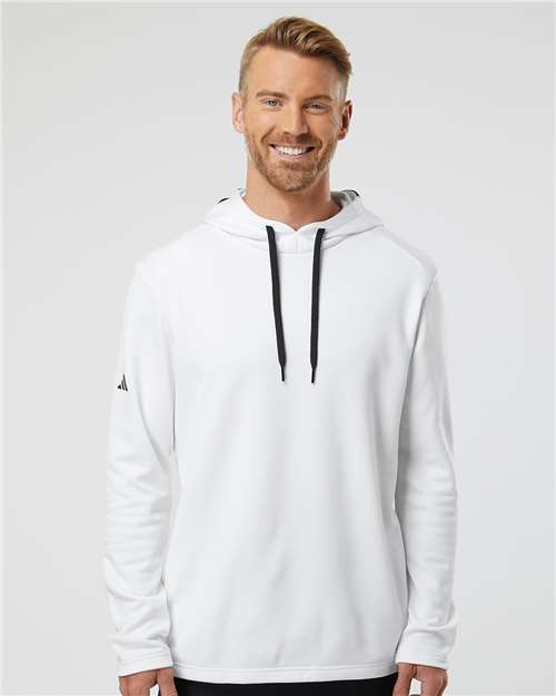 Adidas A530 Men's Textured Mixed Media Midweight Hooded Sweatshirt - White - model front