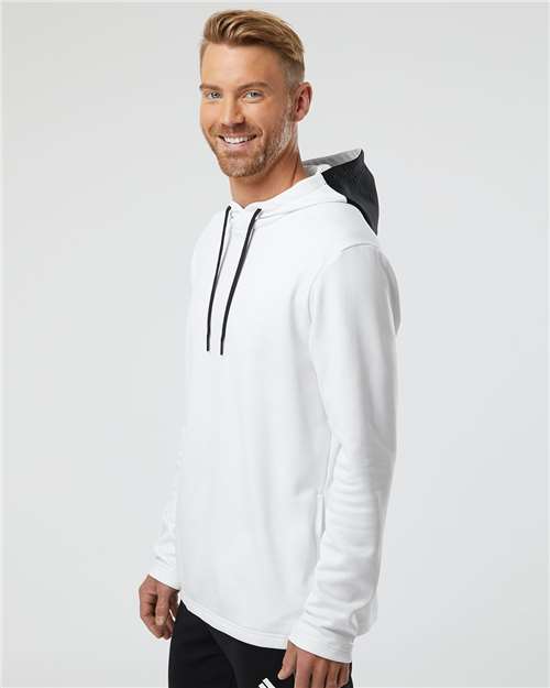 Adidas A530 Men's Textured Mixed Media Midweight Hooded Sweatshirt - White - model side