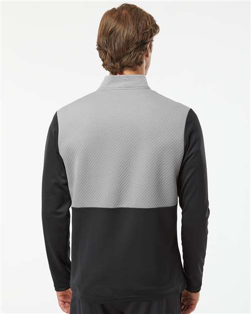 Adidas A532 Men's Textured Mixed Media Quarter-Zip Pullover - Black/ Grey Three - model back