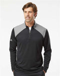 Adidas A532 Men's Textured Mixed Media Quarter-Zip Pullover - Black/ Grey Three - model front