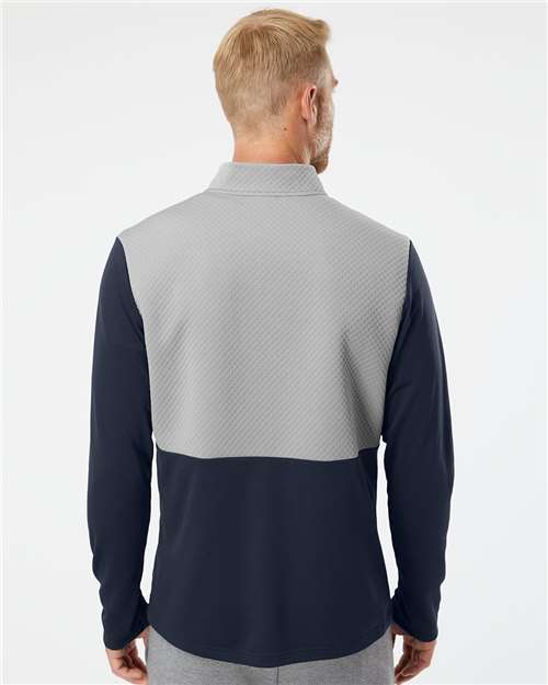 Adidas A532 Men's Textured Mixed Media Quarter-Zip Pullover - Collegiate Navy/ Grey Three - model back