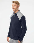 Adidas A532 Men's Textured Mixed Media Quarter-Zip Pullover - Collegiate Navy/ Grey Three - model side