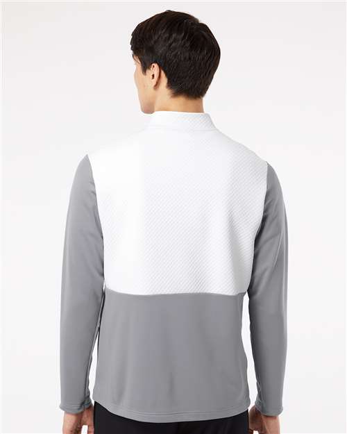 Adidas A532 Men's Textured Mixed Media Quarter-Zip Pullover - Grey Three/ White - model back