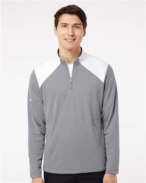 Adidas A532 Men's Textured Mixed Media Quarter-Zip Pullover - Grey Three/ White - model front