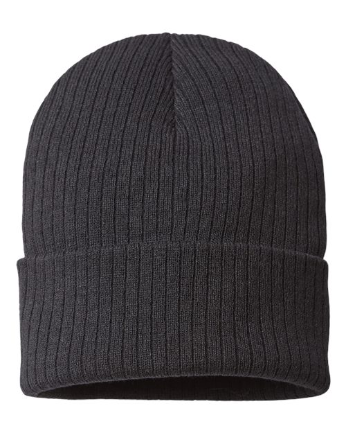 Atlantis Headwear RIO Sustainable Rib Cuffed Beanie - Black - front