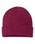 Atlantis Headwear RIO Sustainable Rib Cuffed Beanie - Burgundy - front