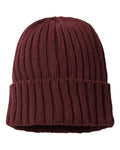 Atlantis Headwear SHORE Sustainable Cable Knit Cuffed Beanie - Burgundy - back