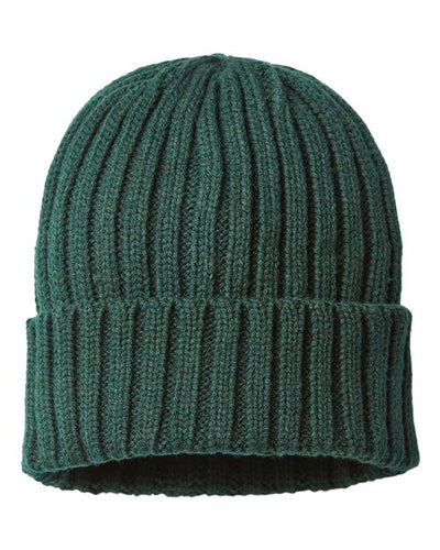 Atlantis Headwear SHORE Sustainable Cable Knit Cuffed Beanie - Bottle Green - front