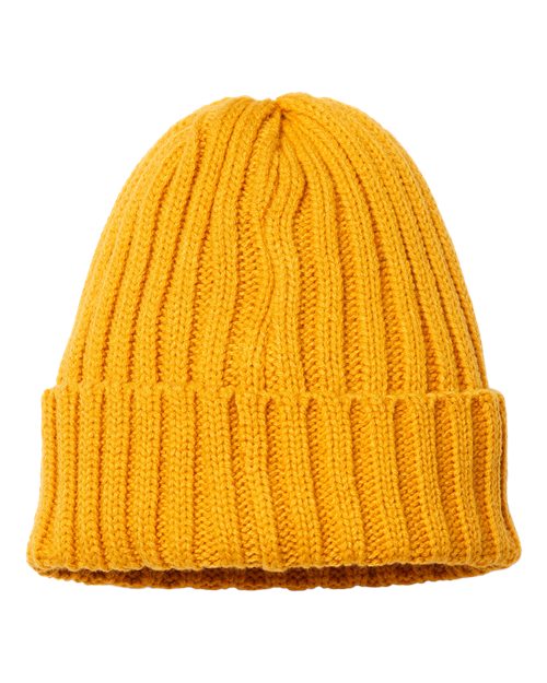 Atlantis Headwear SHORE Sustainable Cable Knit Cuffed Beanie - Mustard Yellow - front
