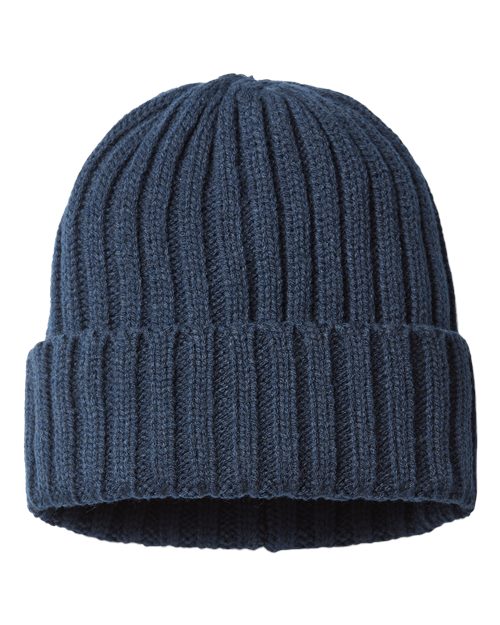 Atlantis Headwear SHORE Sustainable Cable Knit Cuffed Beanie - Navy - front