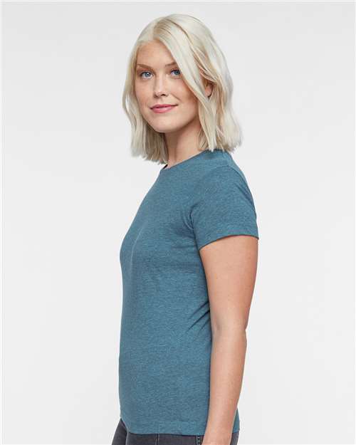 LAT 3516 Women's Fine Jersey Tee - Surf Blackout - model side