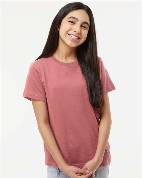 LAT 6101 Youth Fine Jersey Tee - Rouge - model front