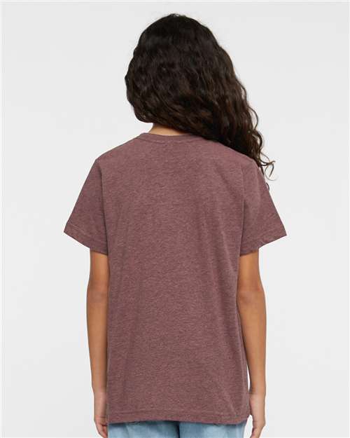 LAT 6101 Youth Fine Jersey Tee - Sangria Blackout - model back