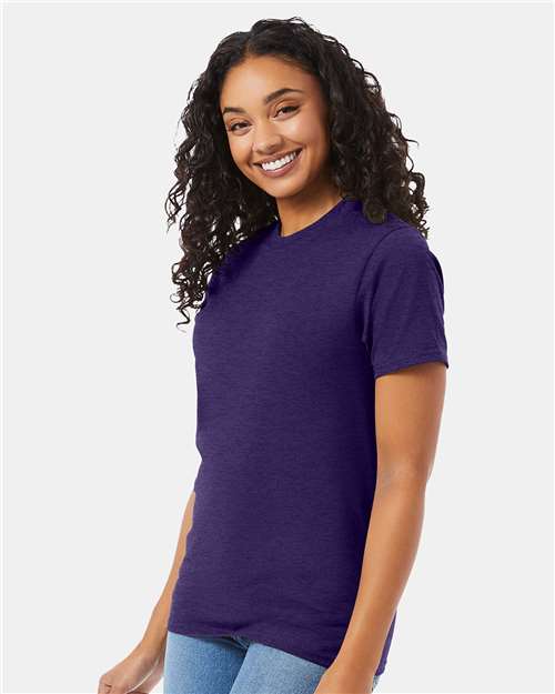 Hanes 5180 Unisex Beefy-T T-Shirt - Grape Smash Heather - model side