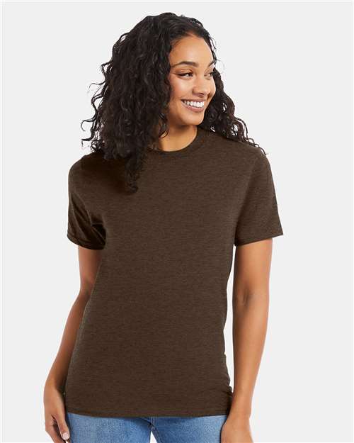 Hanes 5180 Unisex Beefy-T T-Shirt - Heather Brown - model front