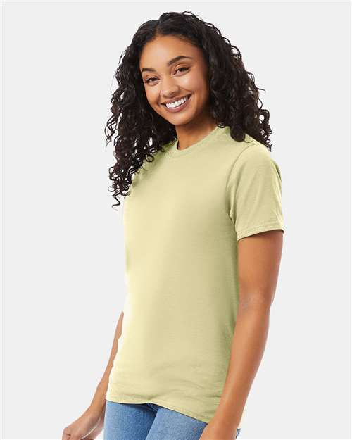 Hanes 5180 Unisex Beefy-T T-Shirt - Lemon Meringue - model side