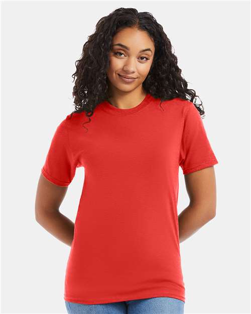 Hanes 5180 Unisex Beefy-T T-Shirt - Poppy Red - model front
