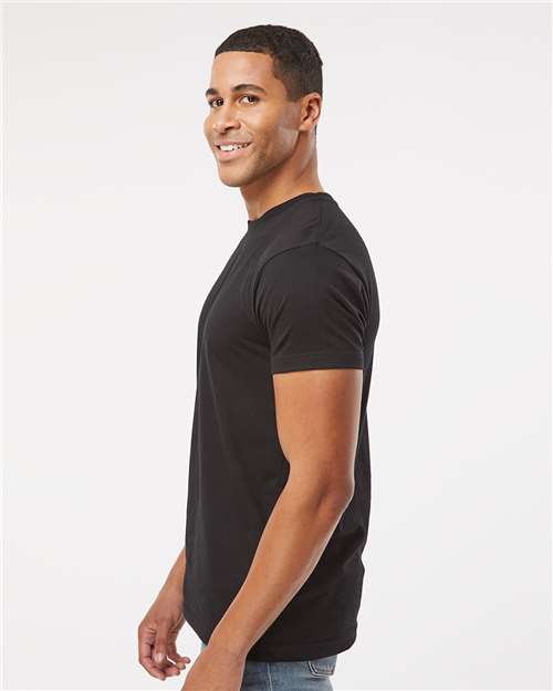 LAT 6901 Unisex Fine Jersey Tee - Blended Black - model side