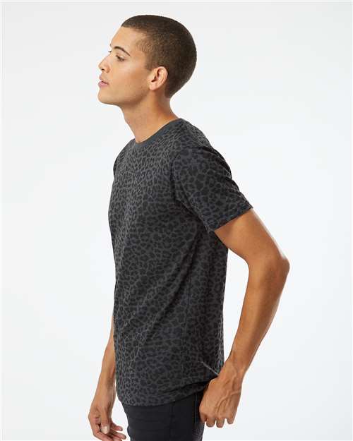 LAT 6901 Unisex Fine Jersey Tee - Black Leopard - model side