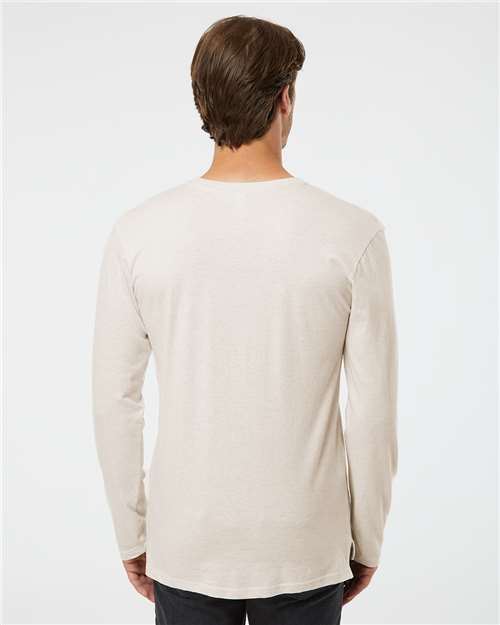 LAT 6918 Unisex Fine Jersey Long Sleeve Tee - Natural Heather - model back