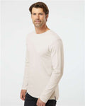 LAT 6918 Unisex Fine Jersey Long Sleeve Tee - Natural Heather - model side